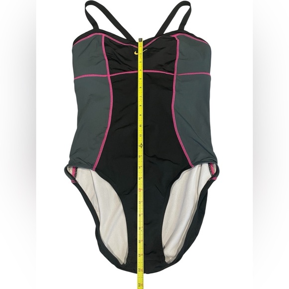 Nike Women's Crossback Black and Gray One-Piece Swimsuit with Pink Trim - Picture 3 of 4